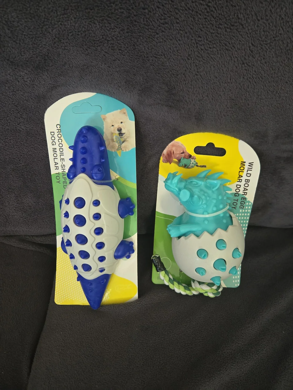 Blue & White Crocodile and Teal & White Wild Boar Dog Molar Toys - 2 Pack Bundle